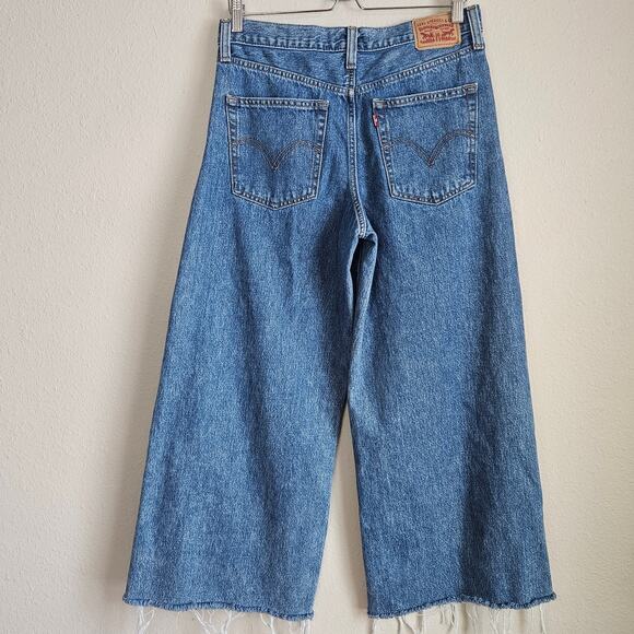 Levi's Blue '94 Baggy Wide‎ Leg Jeans Raw Distressed Hem Size 29 Cropped - Picture 11 of 13